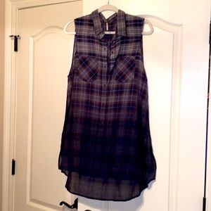 Free People Navy Blue Plaid Button Tunic